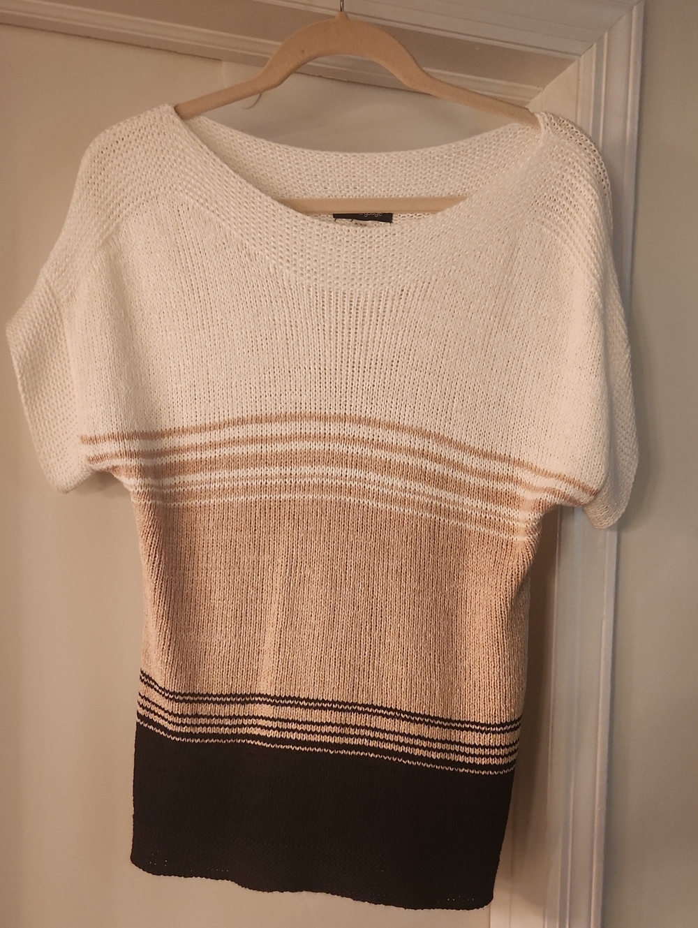 Cable & Gauge White, Beige & Black Striped Colorblock Knit Sweater